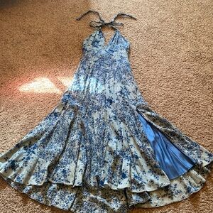 Ralph lauren blue label patchwork floral mermaid maxi halter dress size 4